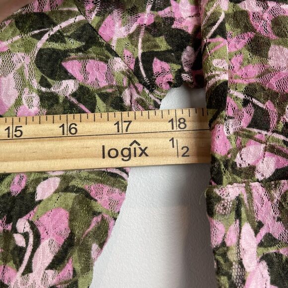 Vintage y2k Womens Collared Button Up Top M Floral Lace 3/4 Sleeve Top Cottage - Picture 6 of 7